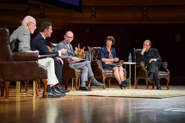 The 2019-20 Notre Dame Forum: “Rebuild My Church’: Crisis and Response,” with a discussion on “The Church Crisis: where Are We Now?”. Photo by Barbara Johnston/University of Notre Dame.
